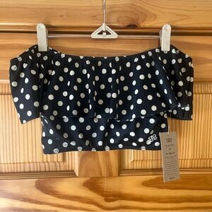 Albion Fit Wave Crop Swim Top Black Polka Dot Size Small